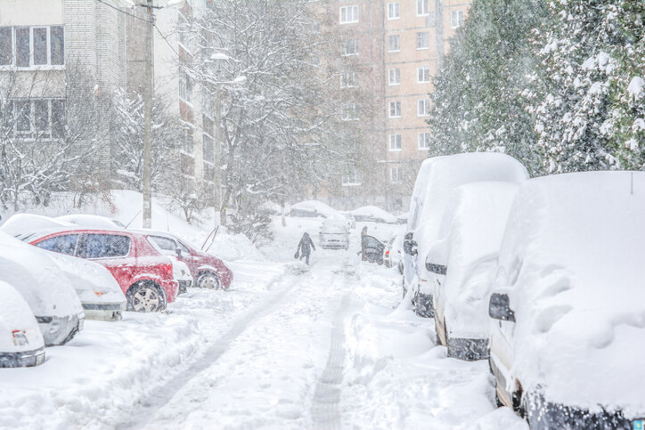 Cars Parked on Street After a Winter Storm