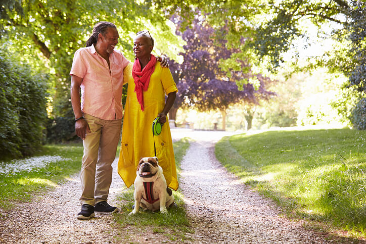 Dog With Owners On Walk