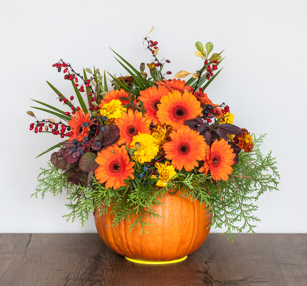 Thanksgiving Flowers in Pumpkin Vase
