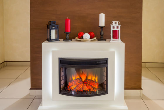 Winter Home Decor On Electric Fireplace