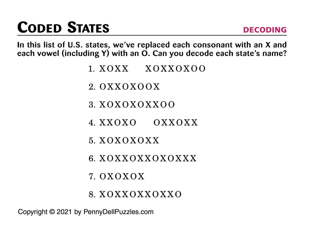 Coded States Puzzle Brain Teaser