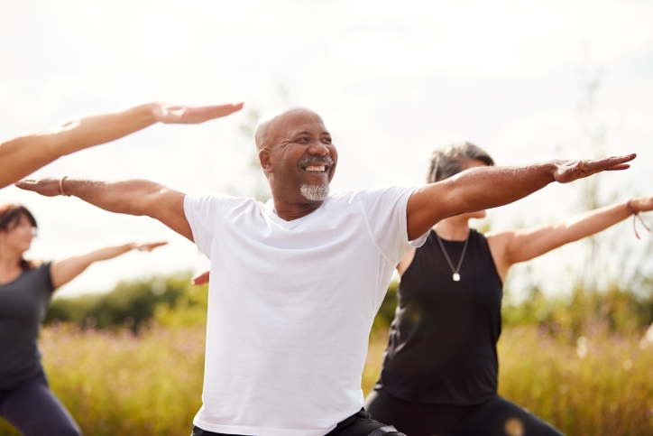 man practicing yoga