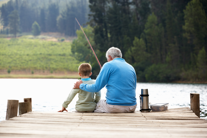 Man Fishing with Grandson